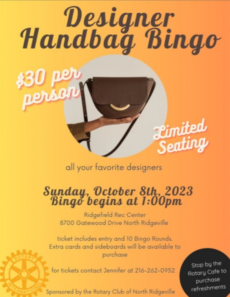 A poster for a designer handbag bingo on october 8th