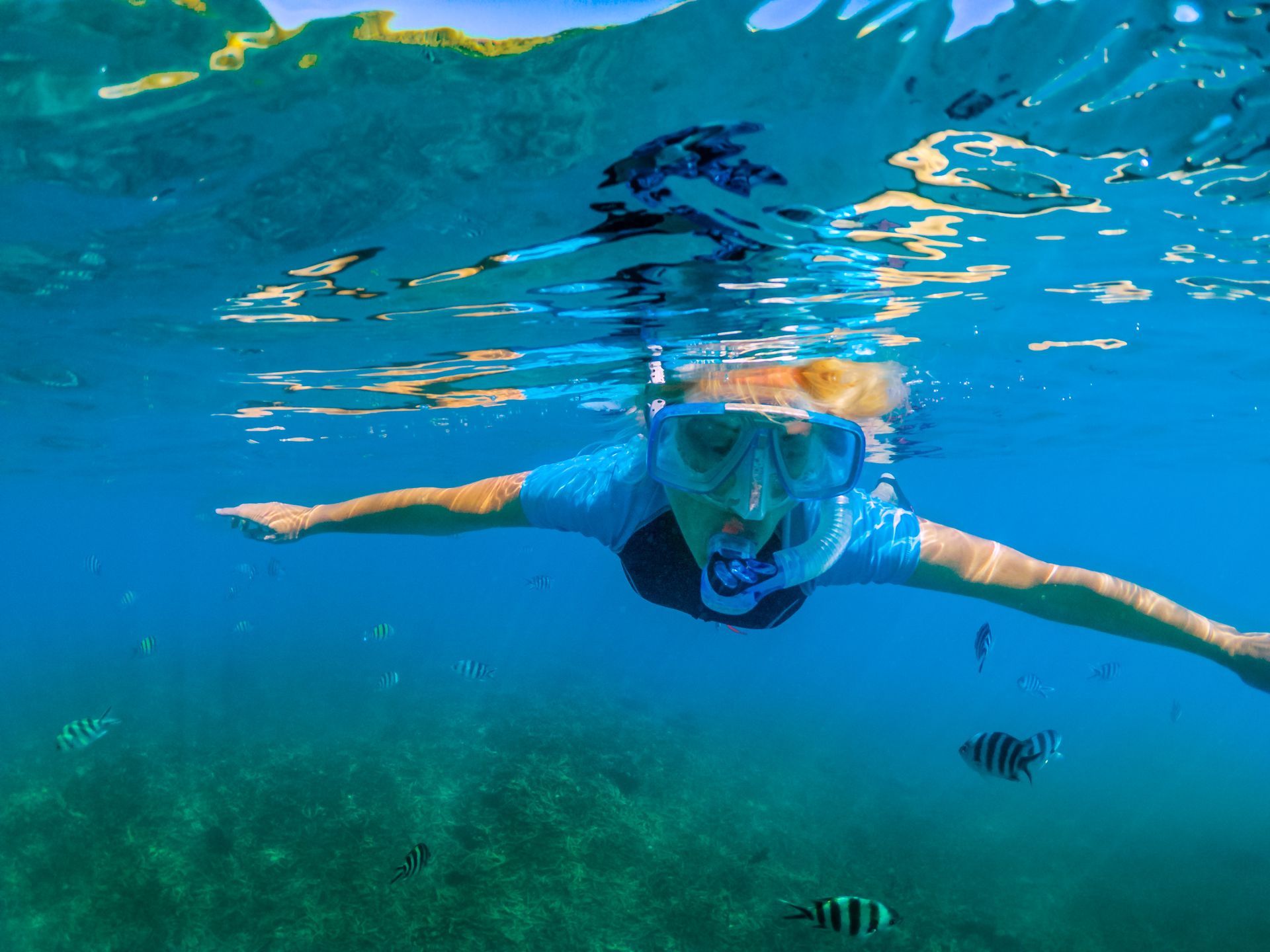a female snorkeling in the ocean