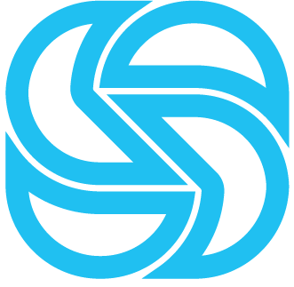 The letter s is in a blue circle on a white background