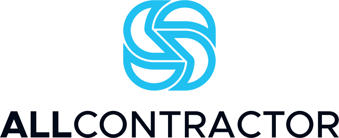 A logo for all contractor with a blue s on a white background.