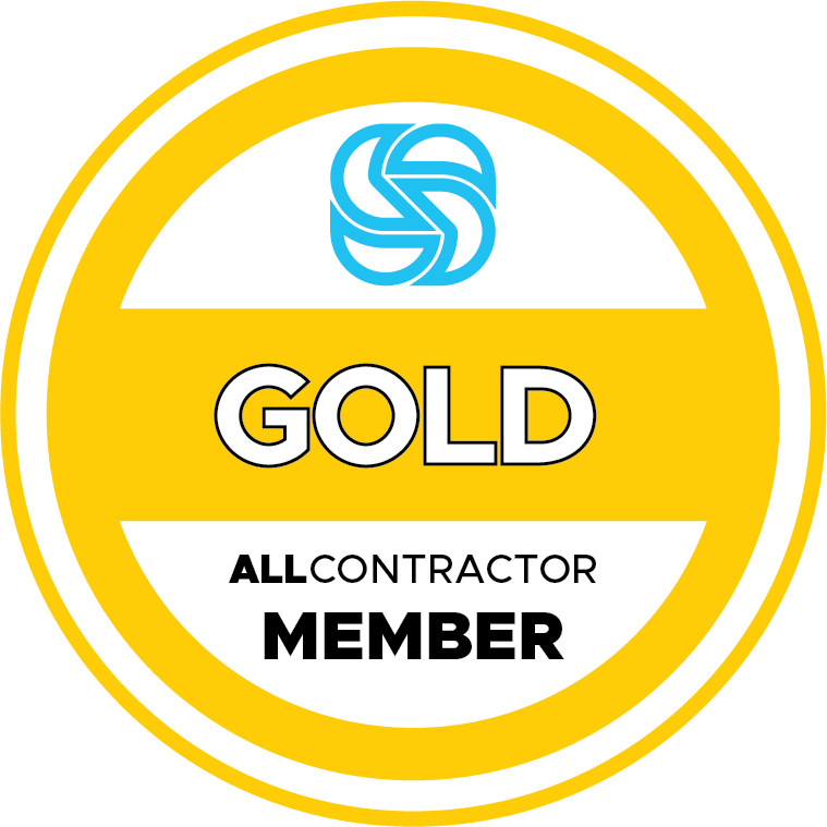 A gold all contractor member badge on a white background