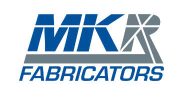 A blue and gray logo for mk fabricators