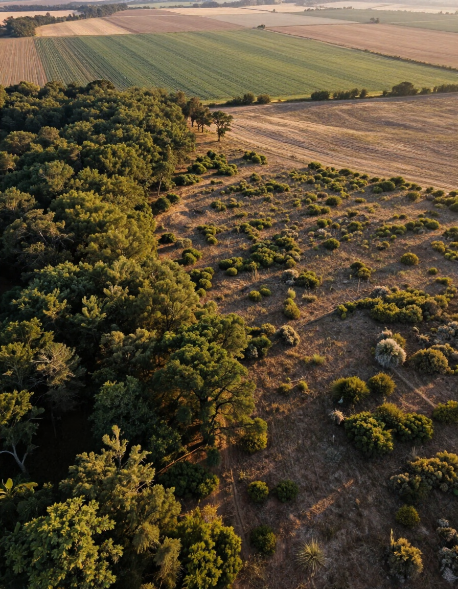 Aerial view of varied vacant land terrain