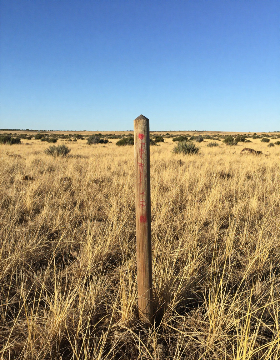 Survey stake in open scrubland