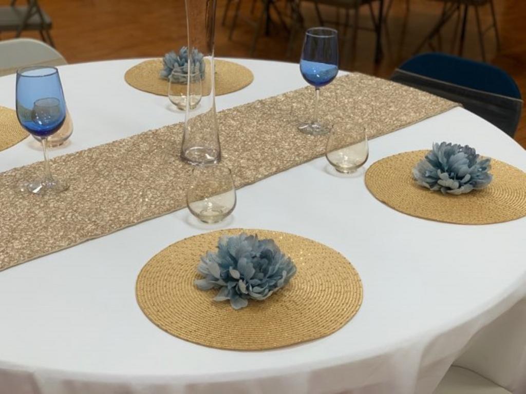 Champagne and Dusty Blue