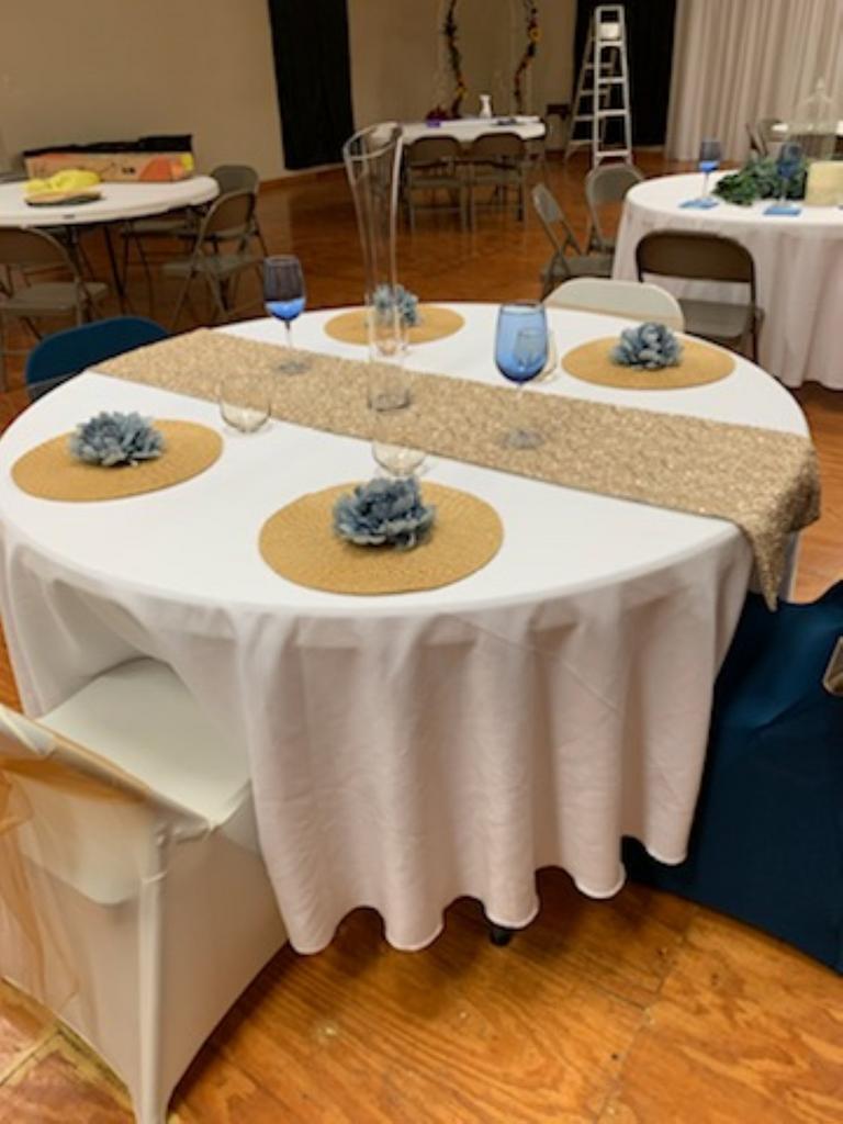 Champagne and Dusty Blue