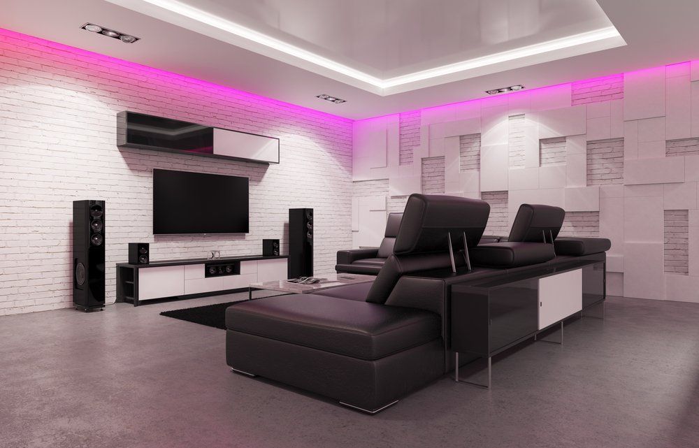 Pink LED Lighting In Home Theatre — Coffs Coast Antenna Services in Coffs Harbour, NSW