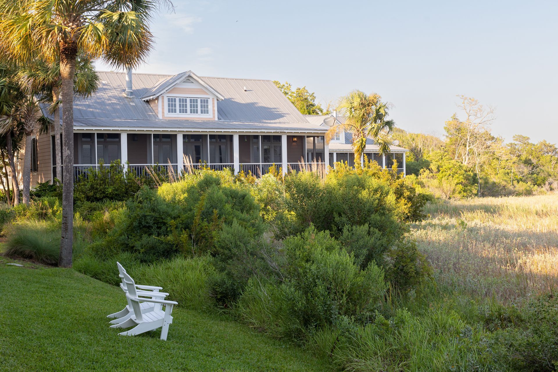 Harbor View Cottage overlooking marsh coastal landscape.