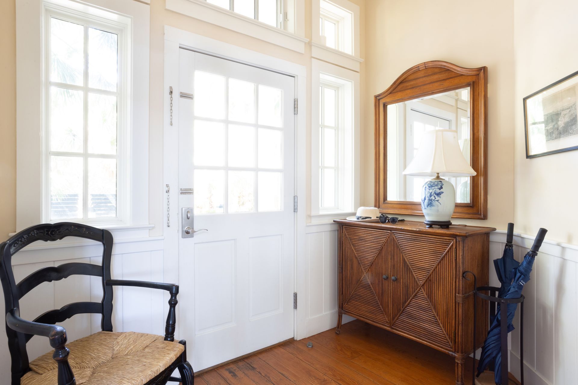 Entry way with chair in each Cottage