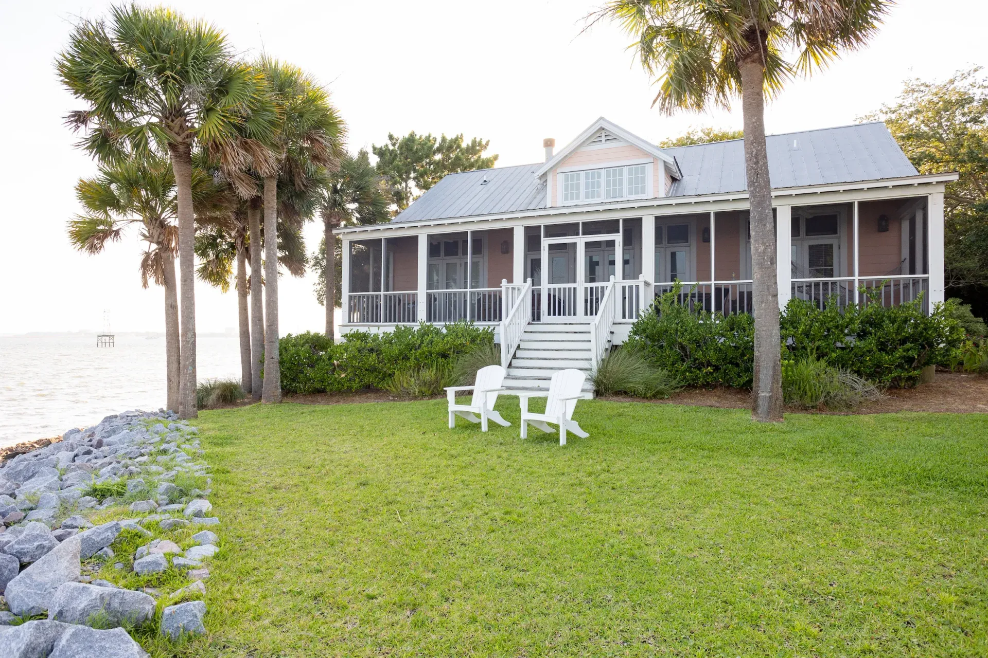 The back exterior view of a Cottage at The Cottages on Charleston Harbor