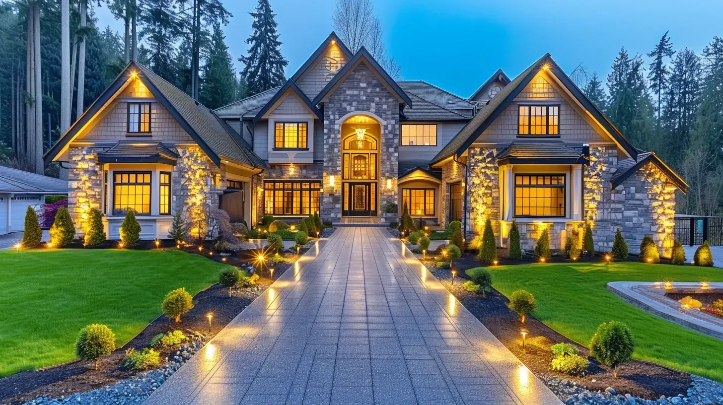 This multi-level deck in Ranch Park is safely lit by our landscape lighting Coquitlam in Metro Vancouver. Our hardscape outdoor lighting is a specialty we offer throughout Coquitlam and Metro Vancouver. Keywords: deck lighting, step lights, hardscape illumination.