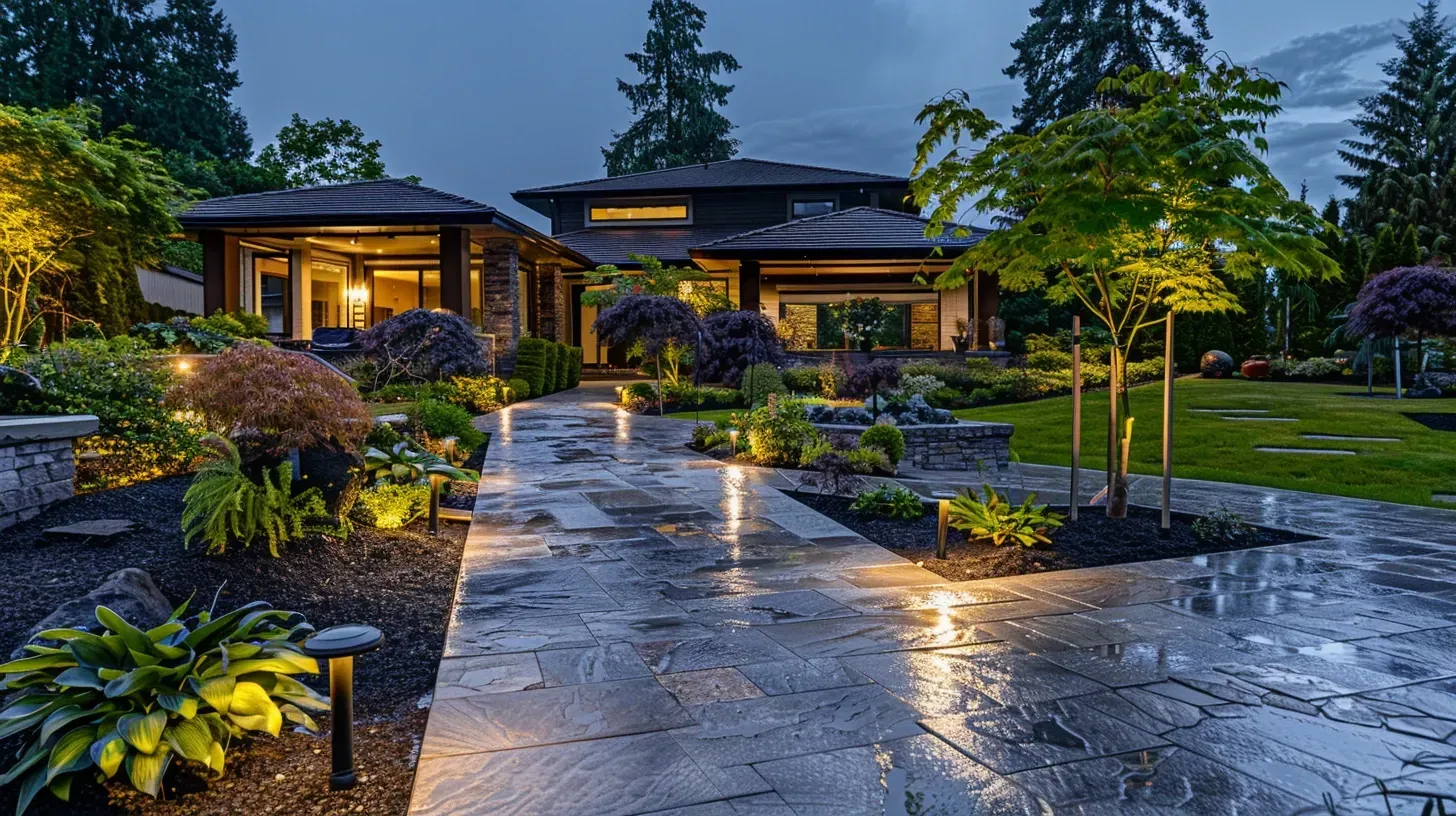 Stunning architectural lighting is a key service of our landscape lighting Coquitlam in Metro Vancouver team. This home in Austin Heights showcases our outdoor lighting design, available across Coquitlam and Metro Vancouver. Keywords: architectural lighting, curb appeal, uplighting, Westwood Plateau.