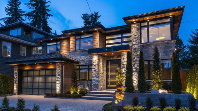 Pathway lighting installation by our Coquitlam landscape lighting professionals. This landscape lighting Coquitlam project enhances walkway safety in a Ranch Park neighborhood. Keywords: path lighting, walkway safety, garden lights, installation.