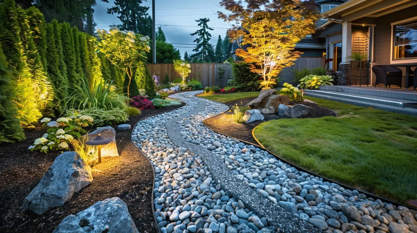 The wide beam spread from these fixtures provides excellent coverage for this pathway lighting in Coquitlam BC. This path lighting design in Central Coquitlam leaves no dark spots. Keywords: light coverage, safety, functional design.
