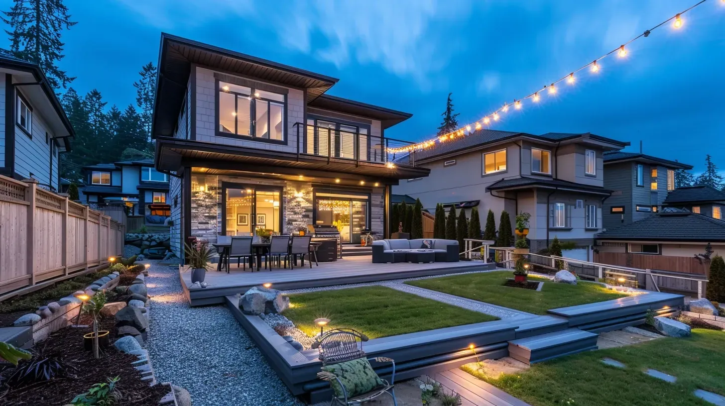All-weather backyard lighting in Coquitlam BC allows for year-round enjoyment, perfect for the local climate on Burke Mountain. Keywords: weatherproof lighting, all-season, durable installation.