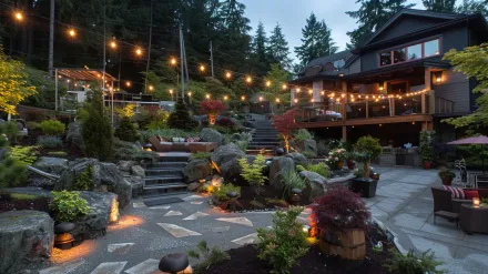 This Coquitlam landscape lighting system is fully automated with timers and photocells for effortless operation in a Burke Mountain home. Keywords: automated lighting, timer, photocell, outdoor lighting.