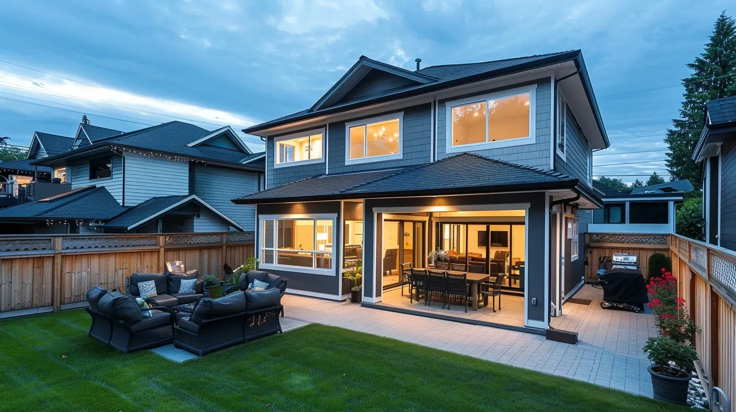 This pathway lighting in Coquitlam BC guides guests to a backyard patio for entertaining in Maillardville. Good path lighting is essential for outdoor living in Coquitlam. Keywords: backyard path, outdoor entertaining, guest safety.