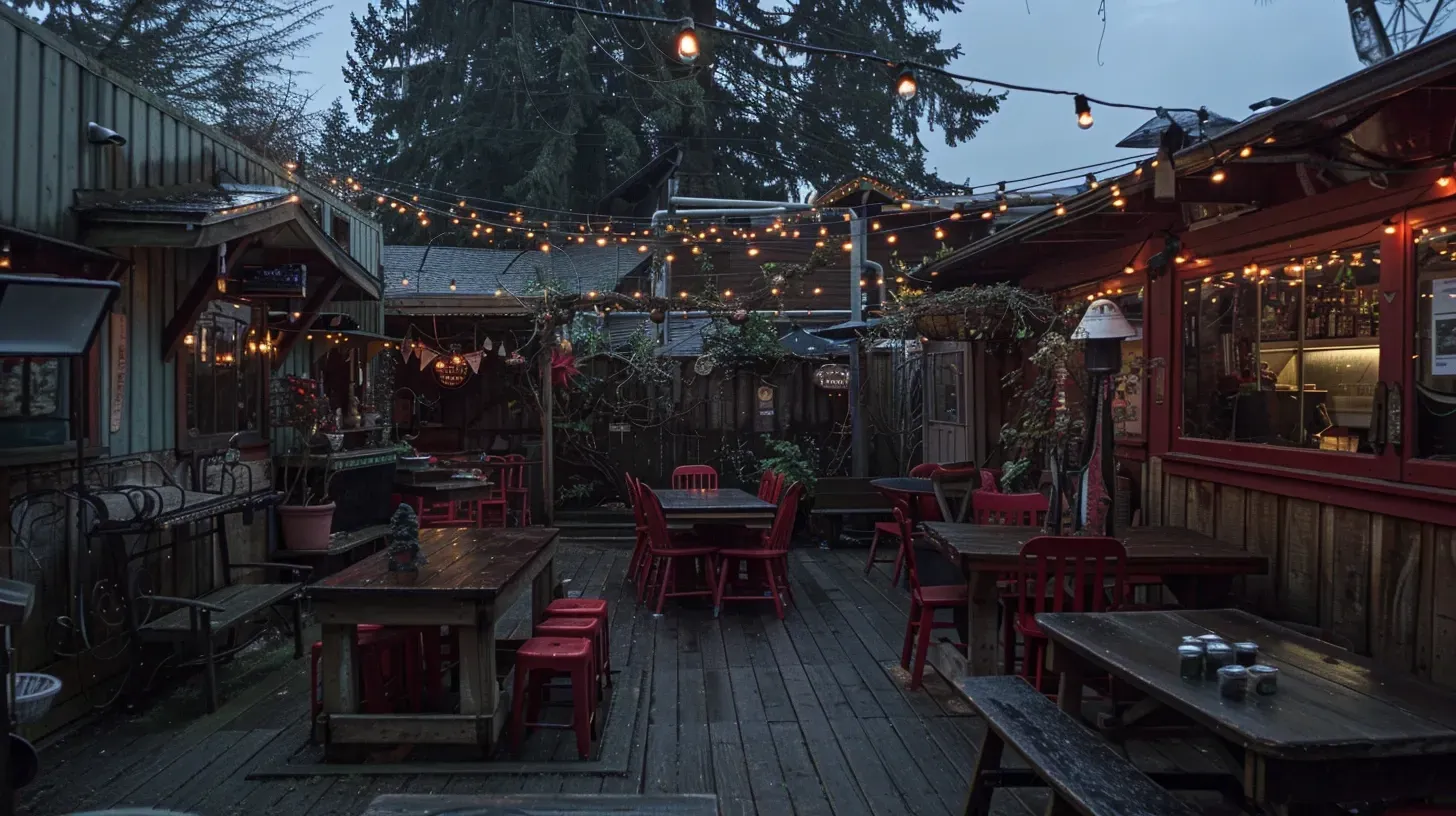 A public square near Town Centre Park is decorated with our durable bistro lighting in Coquitlam BC for a community event. We handle large-scale string light projects. Keywords: public lighting, community event, large scale.
