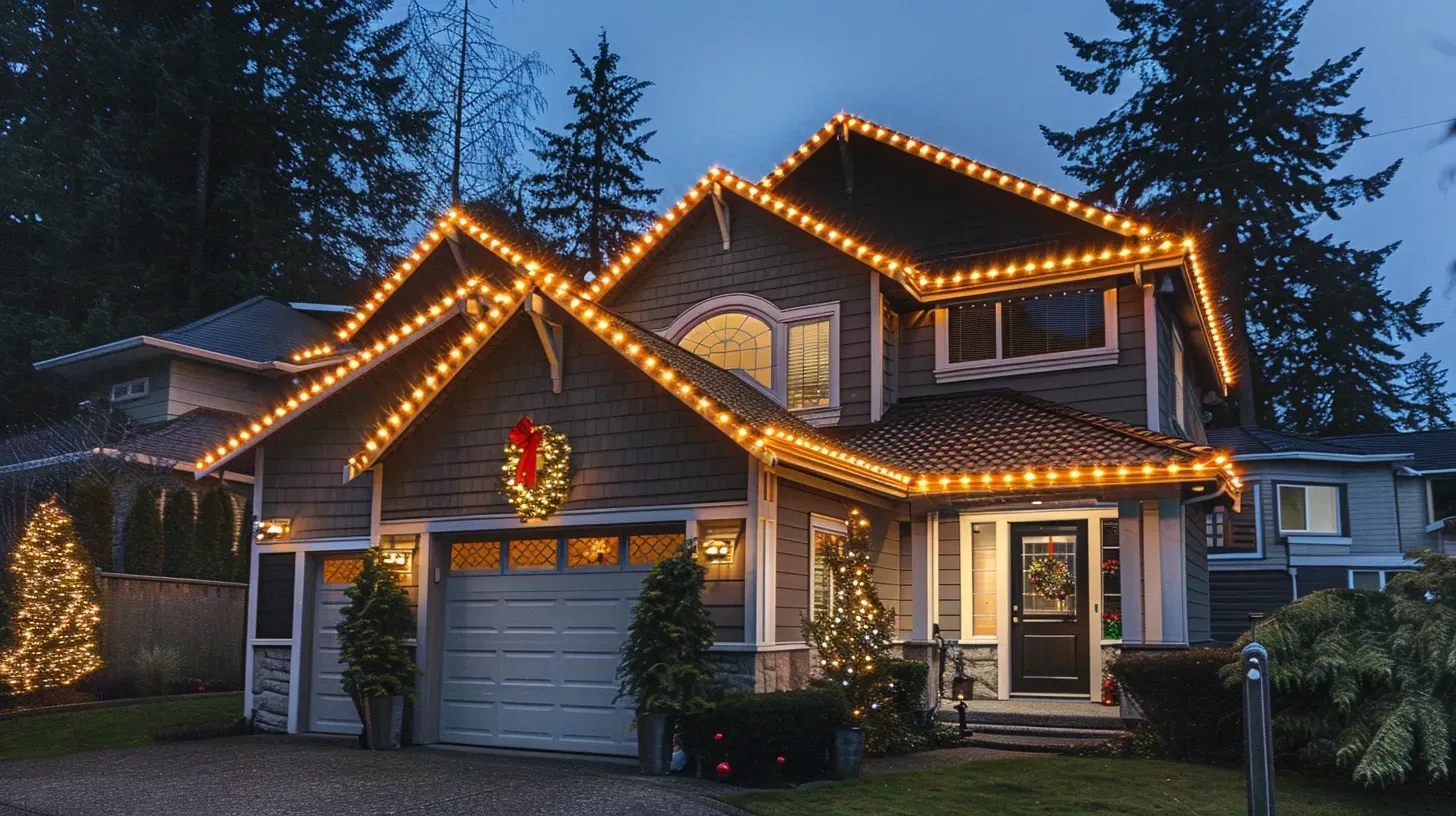 The grand entrance of this Coquitlam home in Westwood Plateau is framed by our architectural lighting. This exterior lighting creates an impressive focal point. Keywords: entryway lighting, grand entrance, focal point.