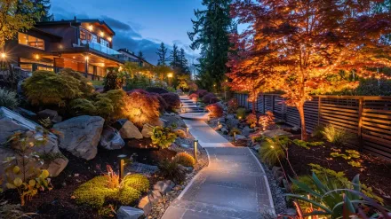 A durable, IP65 waterproof brass fixture for a Coquitlam landscape lighting system. Our landscape lighting Coquitlam installations use premium parts for homes in Maillardville and Coquitlam West. Keywords: brass fixtures, professional grade, outdoor lighting, Coquitlam landscape lighting.