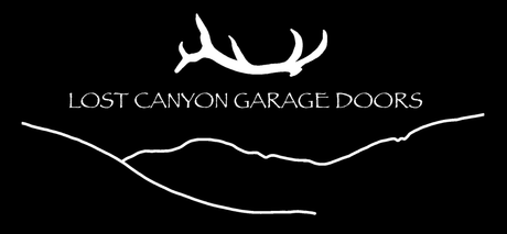 A black and white logo for lost canyon garage doors