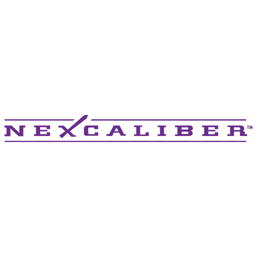 Logo for Nexcaliber in purple text, with a checkmark symbol replacing the “X”.