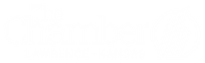 the chamber of lawrence kansas logo on a gray background .