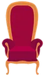 Red upholstered throne with an ornate, light brown frame.