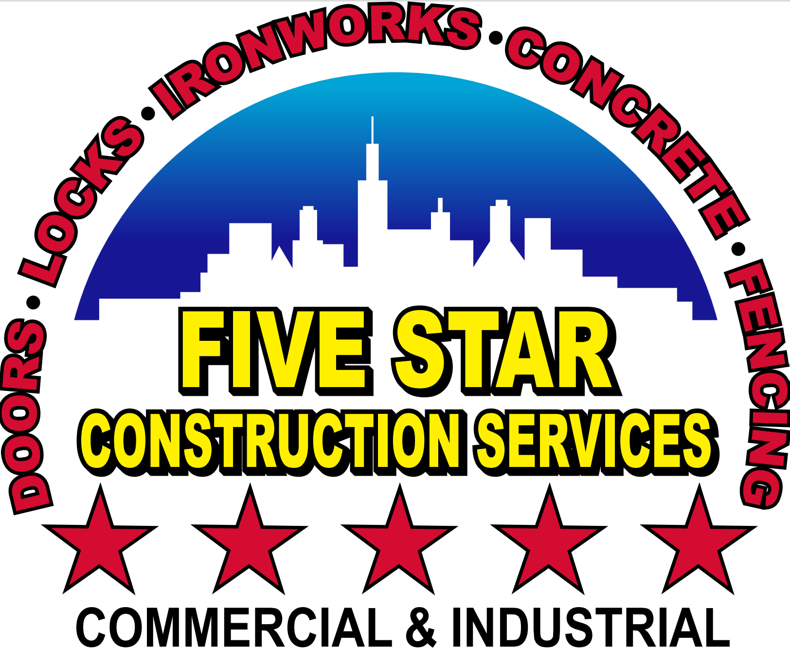 A logo for five star construction services commercial and industrial