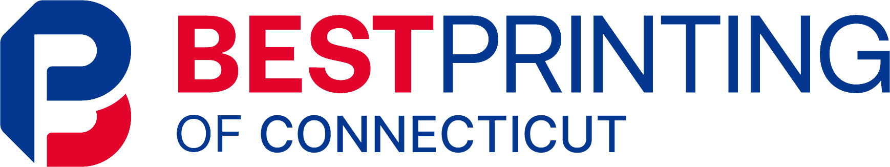 Logo for Best Printing of Connecticut. Blue and red P icon. 