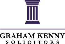 Purple and black logo of Graham Kenny Solicitors with a stylized column above the text.
