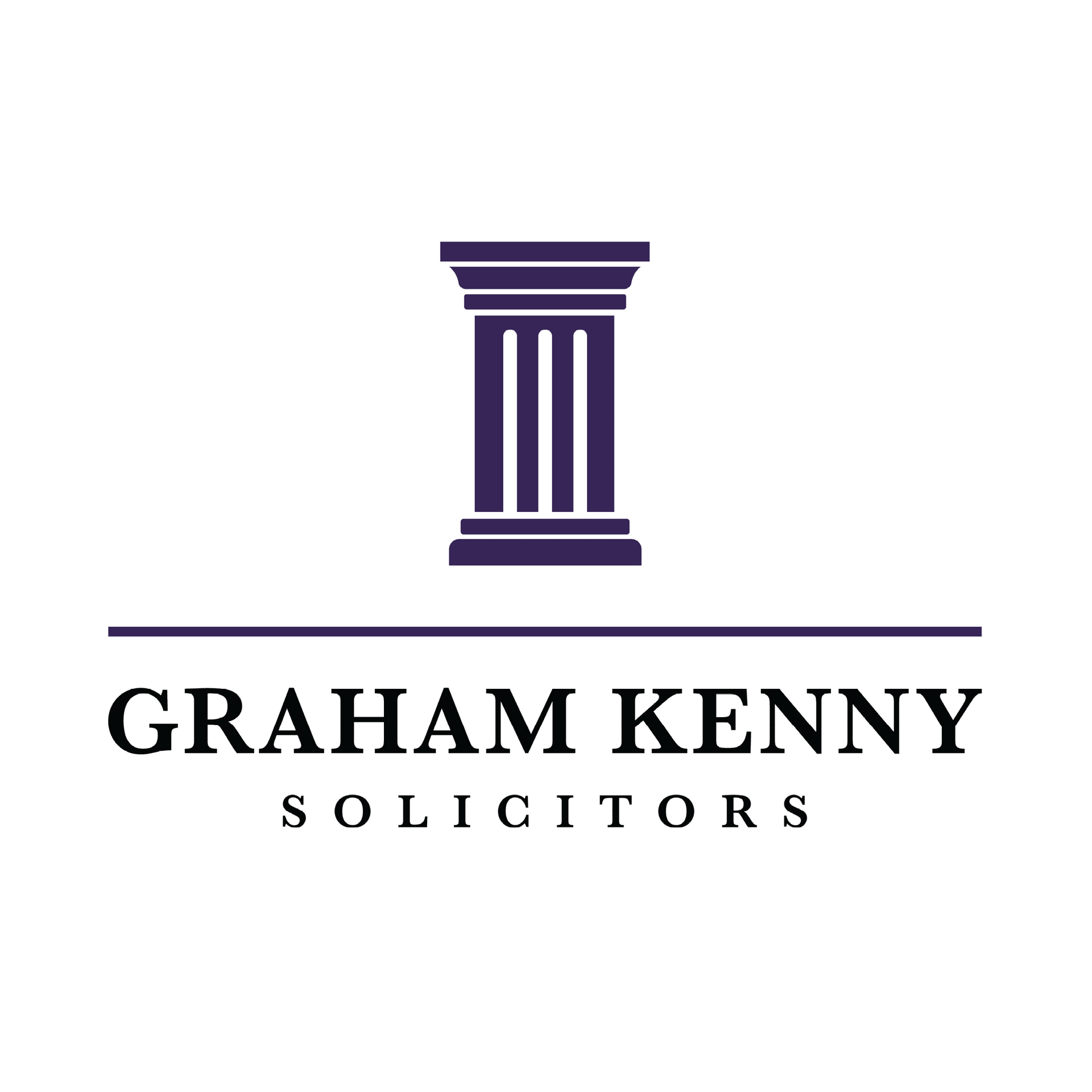 Logo for Graham Kenny Solicitors: a purple column icon above the firm's name in black text on a white background.