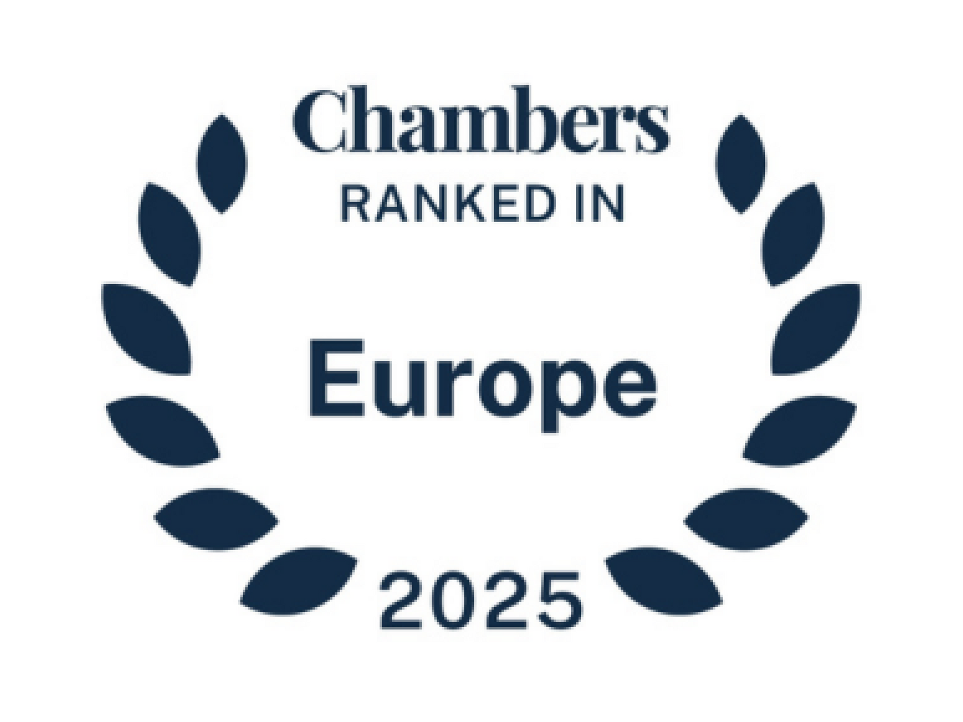 Chambers Europe ranking logo, navy blue wreath, text 