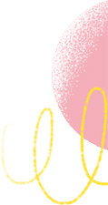 A pink circle with a yellow line coming out of it on a white background.