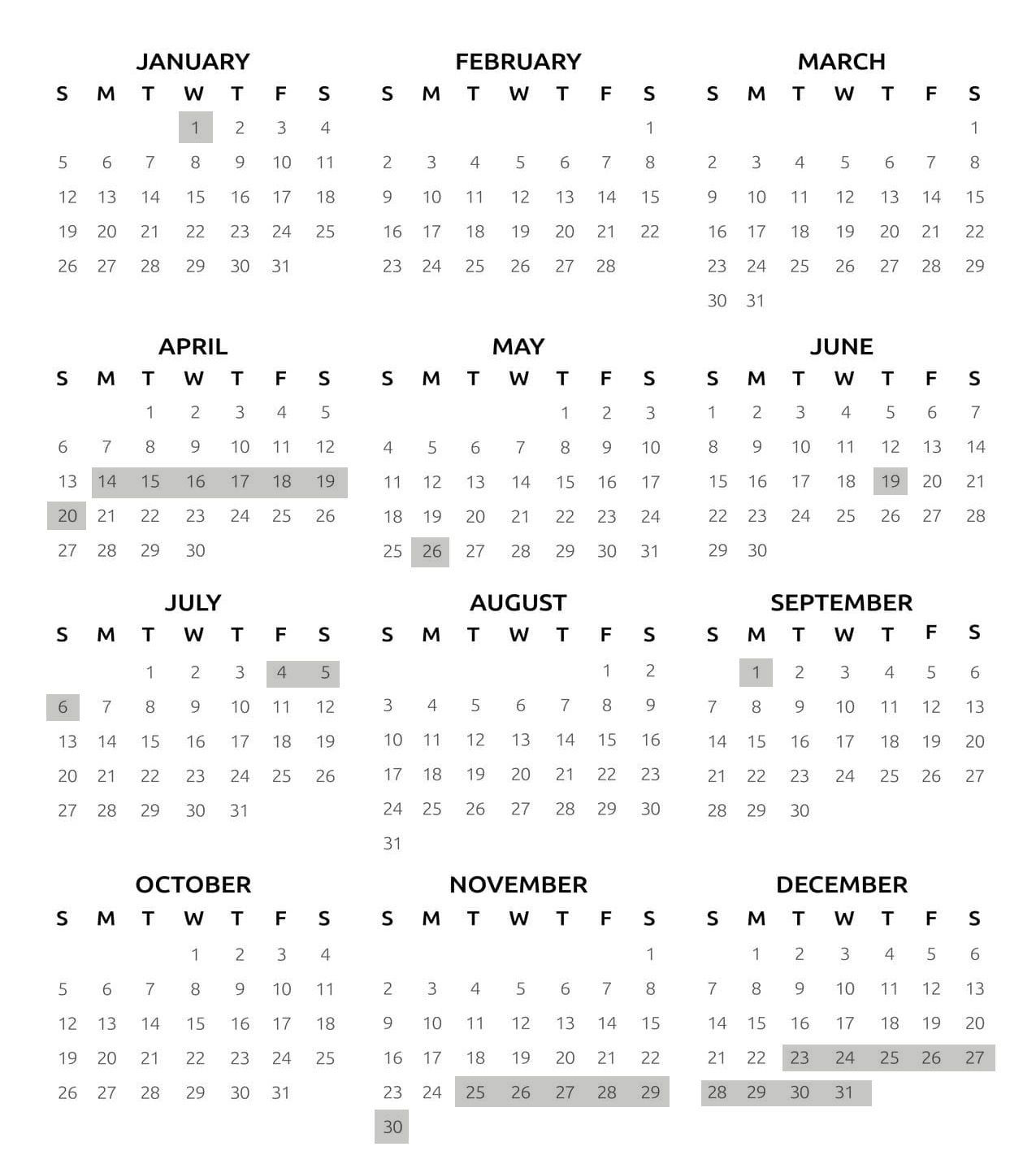 2025 Calendar