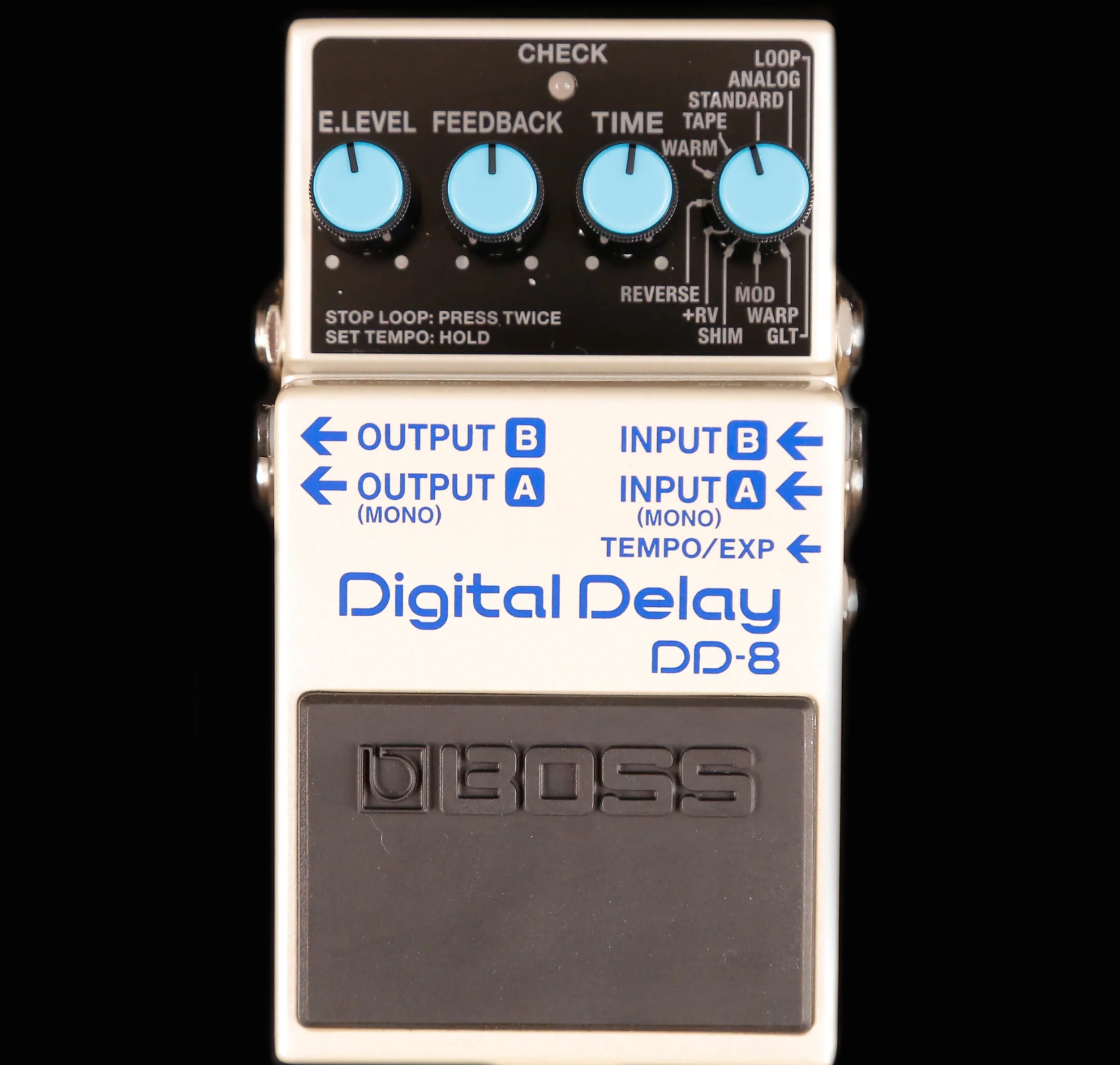 A boss digital delay dd 8 is shown on a black background