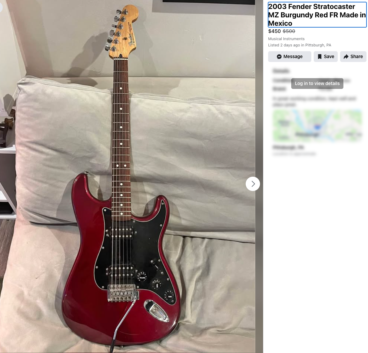A picture of a guitar on a facebook page.