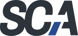 Logo of the letters SCA in a dark gray font, the 