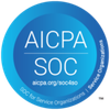 AICPA SOC logo: Blue circle with white text. “AICPA” over “SOC” and 