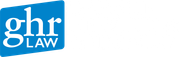 A blue and white logo for ghr law