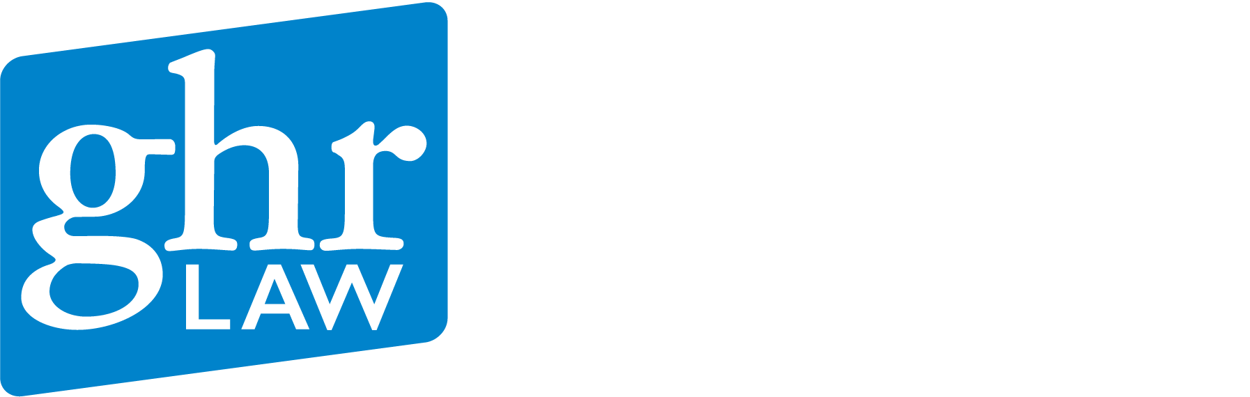 A blue and white logo for ghr law