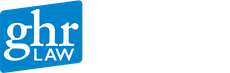 A blue and white logo for ghr law