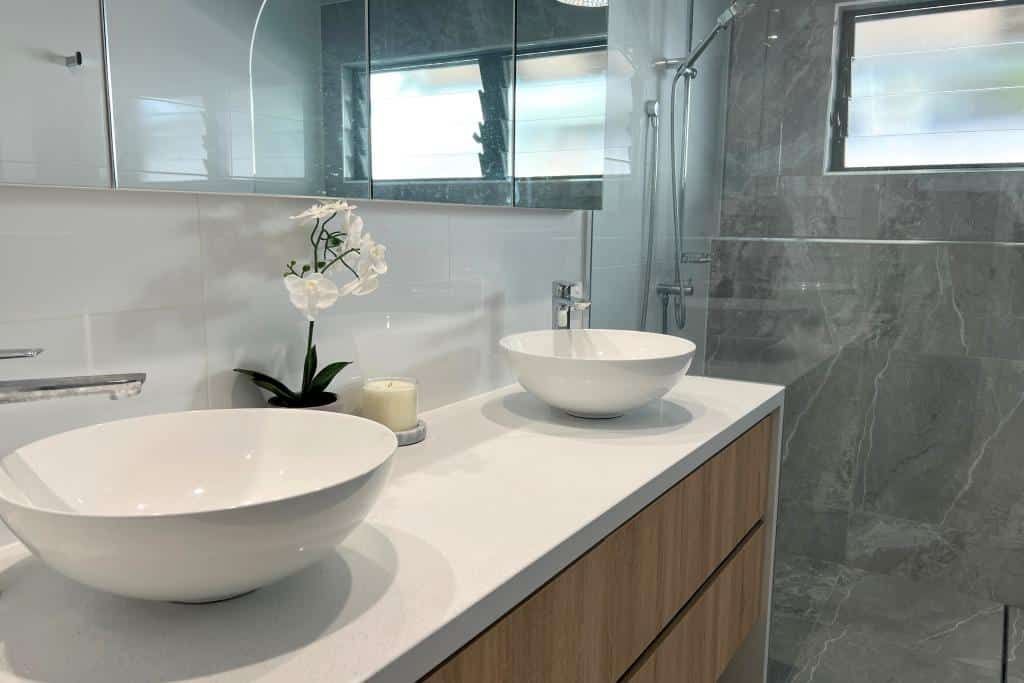 Bathroom With Two Sinks — Nyblad Construction in Caloundra West, QLD