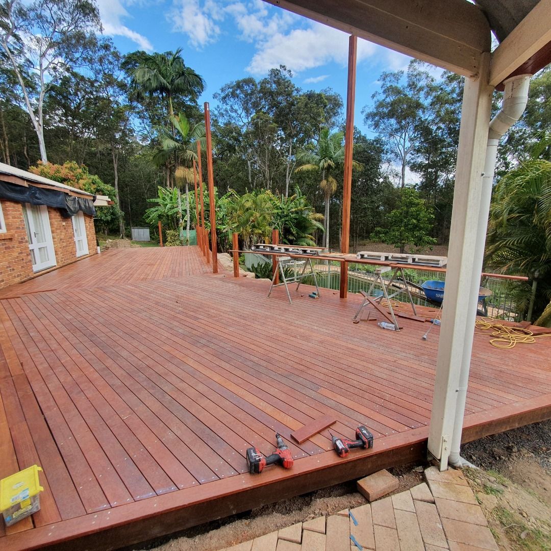Newly Built Wooden Deck With Tools — Nyblad Construction in Caloundra, QLD