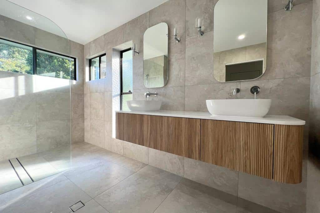 Bathroom With Two Sinks — Nyblad Construction in Caloundra West, QLD