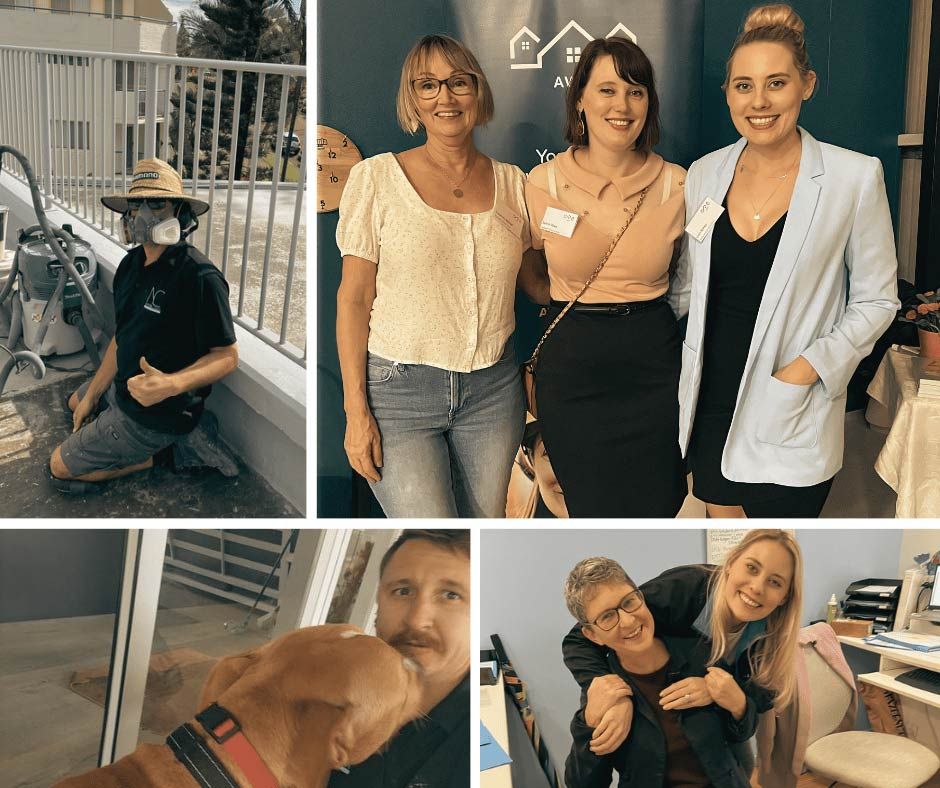 A Collage Of Photos Of People And A Dog — Nyblad Construction in Caloundra West, QLD