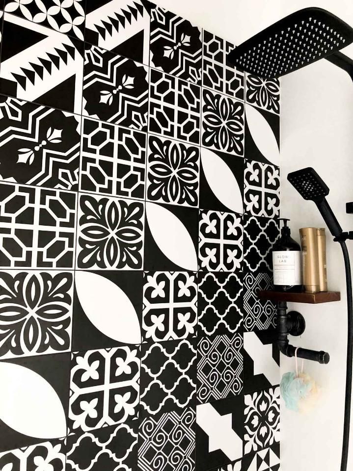 Bathroom With Black and White Tiles — Nyblad Construction in Caloundra West, QLD