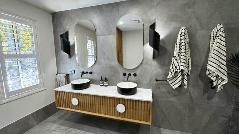 Bathroom With Two Sinks and Two Mirrors — Nyblad Construction in Caloundra West, QLD