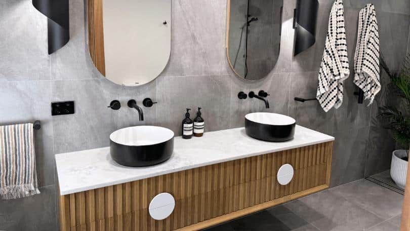 Bathroom With Two Sinks and Two Mirrors — Nyblad Construction in Caloundra West, QLD