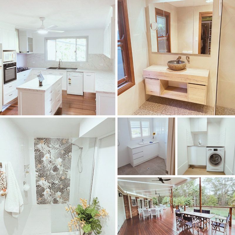 A Collage Of Four Pictures Of Different Rooms In A House — Nyblad Construction in Caloundra West, QLD